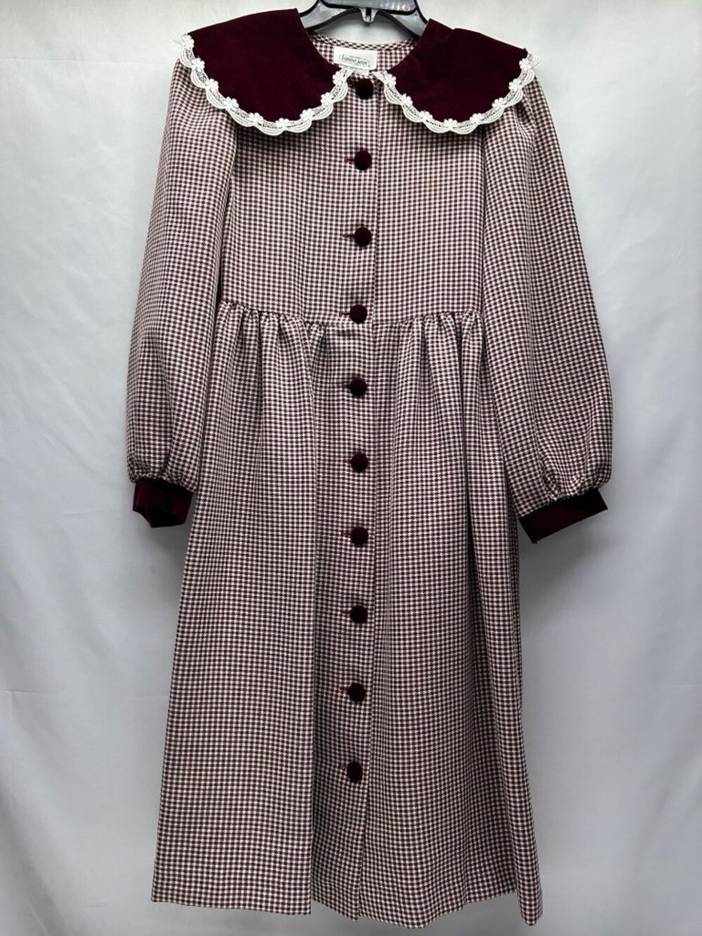 Bonnie Jean Girl's Burgundy Gingham Vintage Dress 12